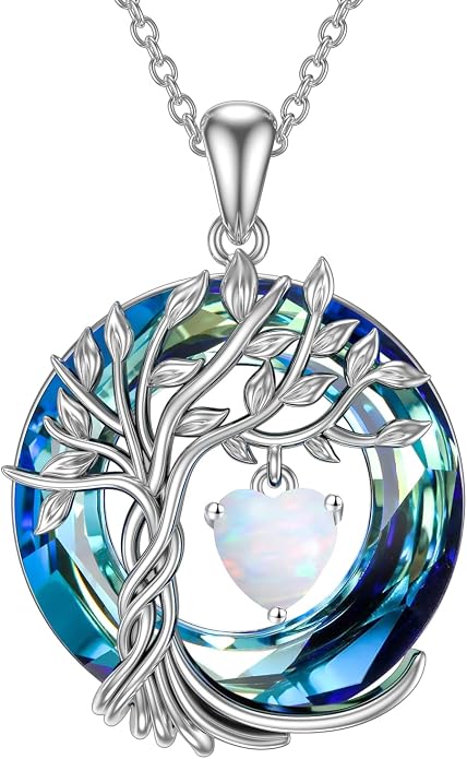 TOUPOP Tree of Life Birthstone Necklaces 925 Sterling Silver Irish Celtic Tree Pendant with Blue Crystal Birthday Jewelry Gifts for Women Mom Wife Her