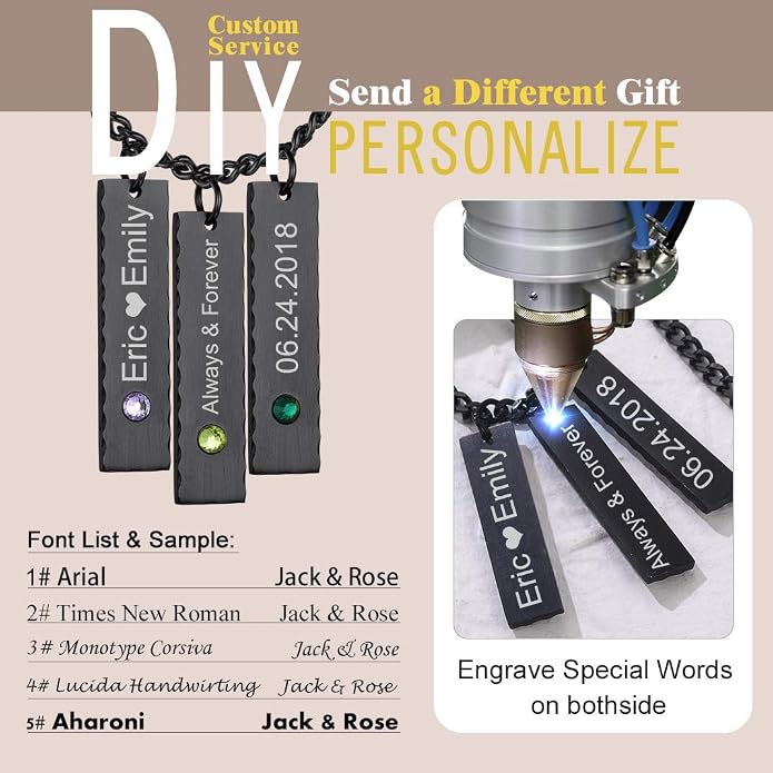 GOLDCHIC JEWELRY Personalized Birthstone Name Necklaces for Men Women, Engraved Family Names Necklace with Birthstone Vertical Bar Necklace, Pendant for Husband/Father/Grandma/Wife Birthday Gifts