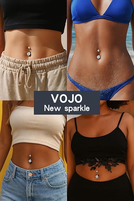 VOJO Moissanite Belly Button Ring, Titanium Navel Piercing Bar with Internally Threaded Barbell for Women