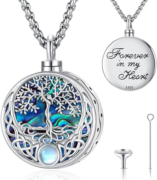Tree of Life Necklace Sterling Silver Crystal Abalone Shell Tree Pendant with Heart Family Tree Jewelry for Women Mother's Day Gifts