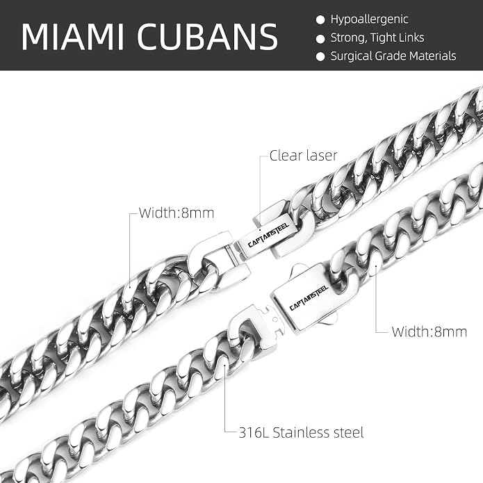 CaptainSteeL 2Pcs Cuban Link Chain Bracelet Set - Stainless Steel Bracelet, Gold Plating, Fashion Jewelry for Men, Women, Boyfriend, Lover, 7.5/8.3/9 Inches