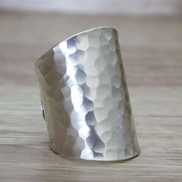 Hammered Shiny Handmade Sterling Silver Large Long Boho Statement Ring, Wide Band Wrap Adjustable to Sizes 6-12,Also as Thumb Ring, Gift for Her