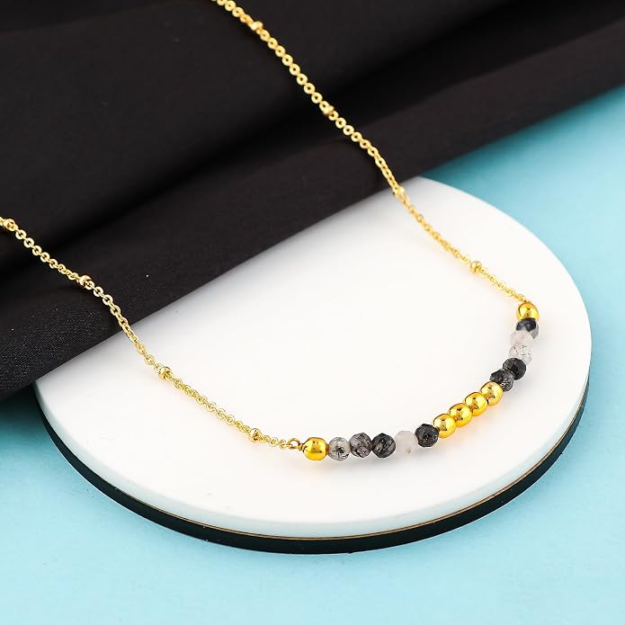 Satellite Chain Necklace 16+2 Inch Gold Plated – Dainty Layering Jewelry with Gemstone Beads – Minimalist Choker Necklace for Women – Delicate Gift for Her