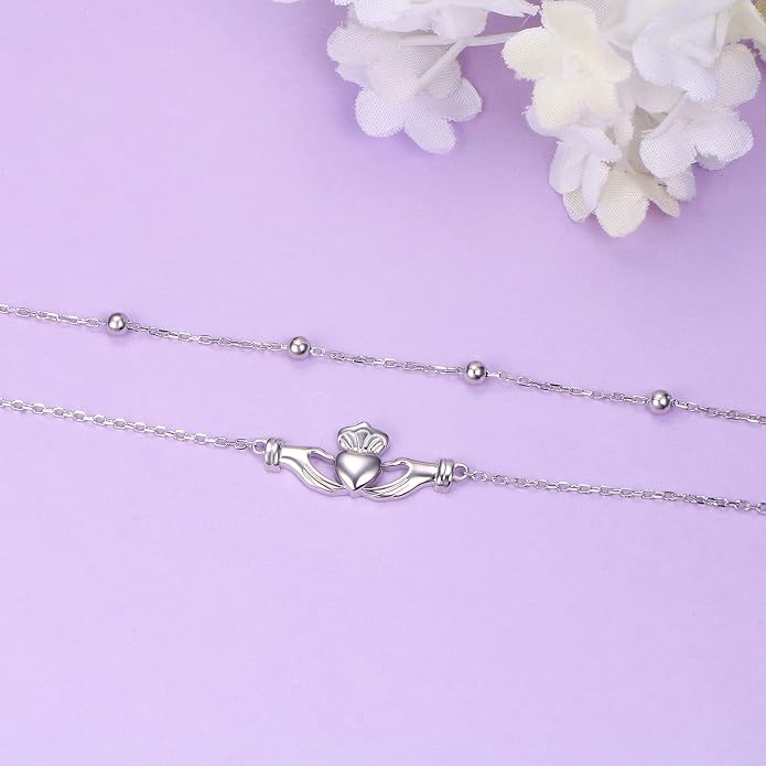 Yearace Anklet for Women S925 Sterling Silver Adjustable Foot Beaded Chain Lotus Flower Claddagh Dragonfly Witches Knot Ankle Bracelet Summer Beach Anklets Jewelry Gift