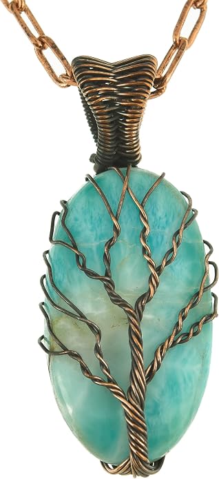 Tree Of Life Natural Gemstone Pendant Copper Wire Wrapped Jewelry Necklace