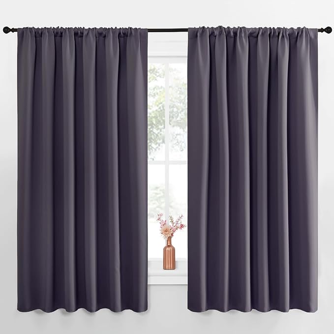 NICETOWN Blackout Curtains for Bedroom, Blackout Curtain Panels, Greyish Purple, 1 Pair, 70 by 63-inch, Window Treatment Energy Saving Thermal Insulated Solid Rod Pocket Blackout Drapes/Draperies