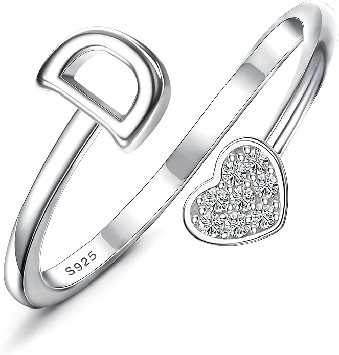 MILACOLATO 925 Sterling Silver Initial Rings for Women Teen Girl 18K Gold Plated Heart Initial Rings Adjustable Capital Letter Ring Stackable Thumb Pinky Rings for Daughter Birthday Bridesmaid Gifts Jewelry, A to Z