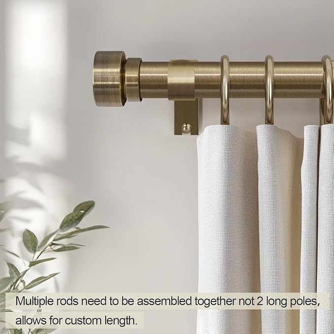 Lootkell 2 Pack Bronze Curtain Rods for Windows 28 to 48 Inches Adjustable Length Heavy Duty 1" Diameter Window Curtain Rod with Solid Metal Finials for Outdoor Farmhouse Bedroom Kitchen Living Room