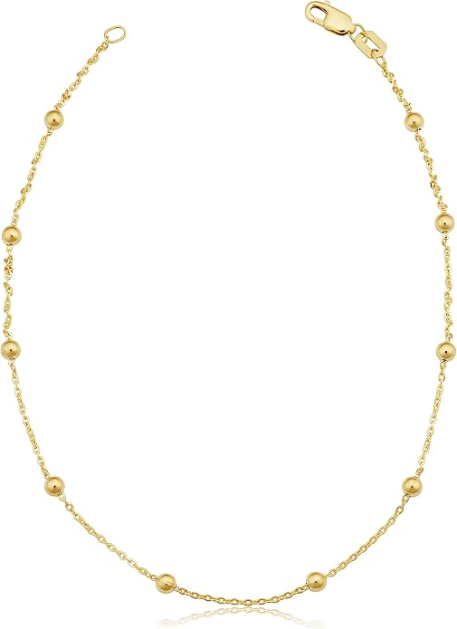 14k Yellow Gold Filled Satellite Ankle Bracelet Anklet Jewelry for Women (3 mm beads, 10 inch)