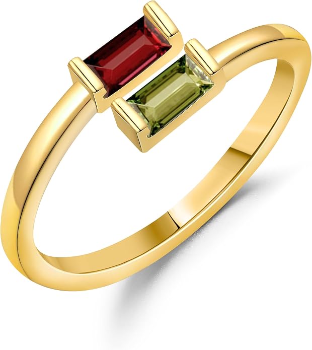 JSJOY Birthstone Rings for Women Dainty Emerald Blue Ring Birthday Gifts for Mom Her Gemstones CZ Ring for Teens Gold Rings That Don't Tarnish Adjustable Ring Jewelry Gifts
