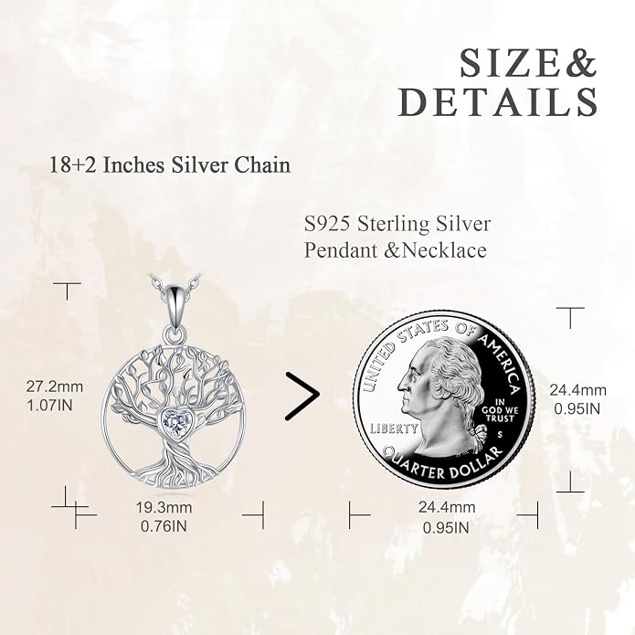 VONALA Tree of Life Necklace 925 Sterling Silver Abalone/Crystal Celtic Knot Family Tree Filigree Pendant Necklace Tree Jewelry Gift Women