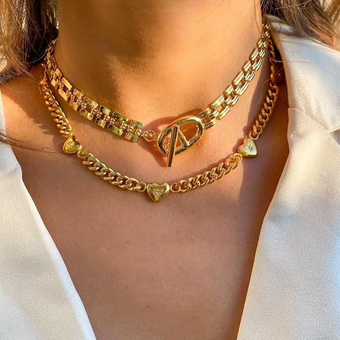 Natural Freshwater Baroque Pearl Necklace 14K Gold Plated Dainty Choker Necklace for Women Girls Snake Chain/Cuban Link/Paperclip/Ball Beaded Chain/Tennis Chain Fashion Jewelry for Gift