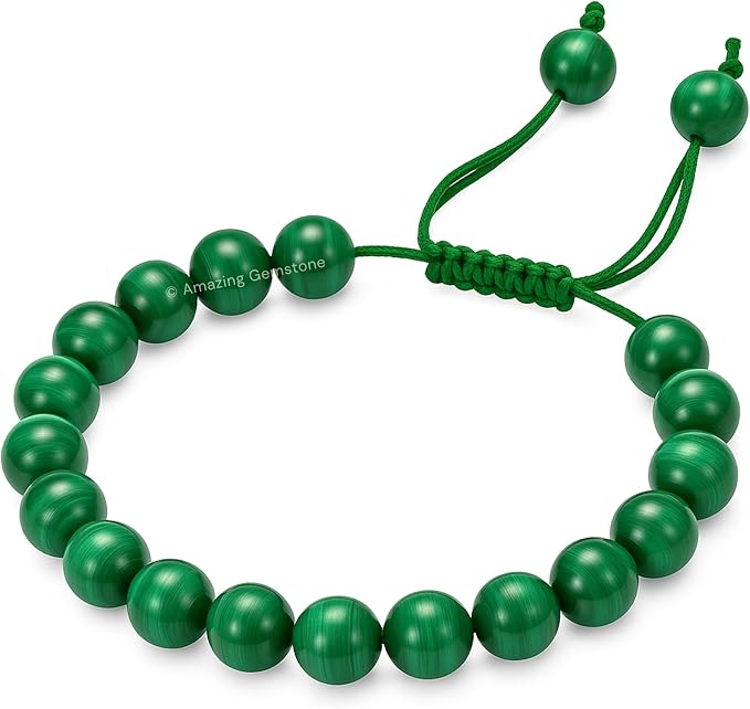 Amazing Gemstone Malachite Bracelet for Women Men's Gifts - Protection Healing Crystal Bracelet - 8mm Gemstones Beaded Adjustable Bracelet Pulseras para Hombres Mujer Stocking Stuffers