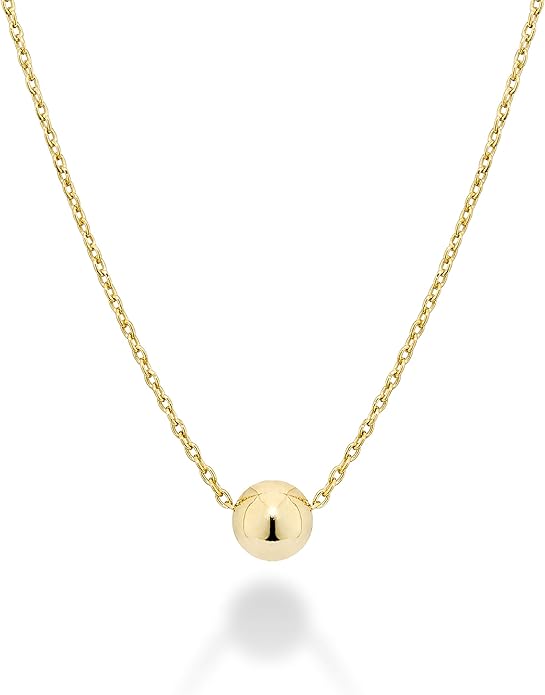 Miabella 925 Sterling Silver or 18K Yellow Gold Plated Italian 5mm Slide Bead Ball Pendant Necklace for Women Chain Made in Italy