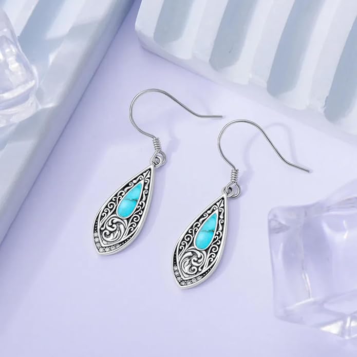 PROESS Moonstone Turquoise Malachite Dangle/Hoop Earrings 925 Sterling Silver Infinity/Wave/Celtic Knot/Clover Filigree Teardrop Earrings Jewelry Presents for Women