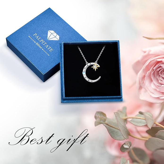 Palpitate Moon Star Necklace Moon Phase Necklace Pendant 925 Sterling Silver Jewelry Christmas Gifts for Women Wife Her Adjustable Chain