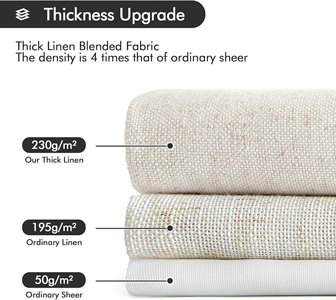 MIULEE Non-See-Through Privacy Linen Curtains 52Wx120L Inch Natural White | 2 Panels, Light Filtering, Semi Sheer Window Curtains, Farmhouse Textured, Back Tab Drapes for Bedroom Living Room
