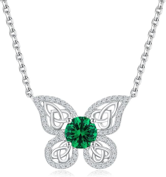 925 Sterling Silver Birthstone Necklaces for Women, Dainty Cute Dragonfly/Butterfly Pendant Necklace, Great Christmas/Anniversary Jewelry for Mother