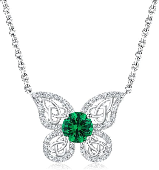 925 Sterling Silver Birthstone Necklaces for Women, Dainty Cute Dragonfly/Butterfly Pendant Necklace, Great Christmas/Anniversary Jewelry for Mother