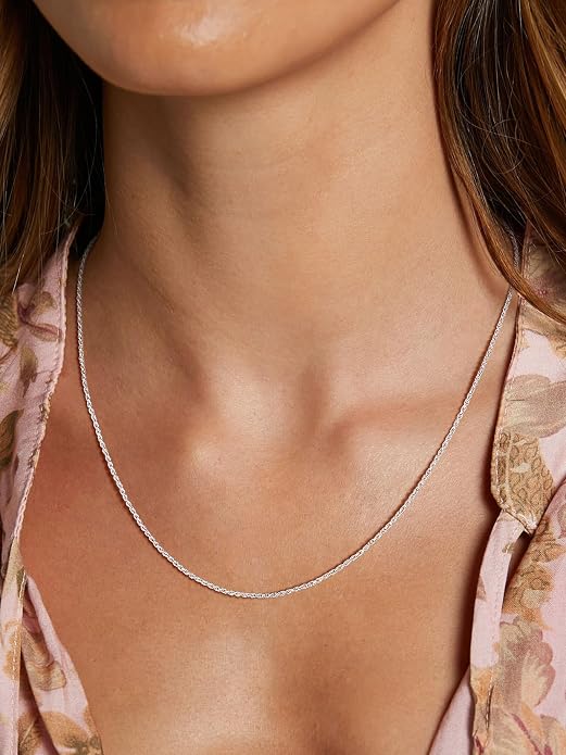 SILVERCUTE 925 Sterling Silver Necklace for Women,1mm/1.3mm/1.5mm/1.6mm Thin Silver Cable Chain/Box Chain/Rope Chain Necklace with Extension Chain,18/20/22/24/26/28/30 Inch