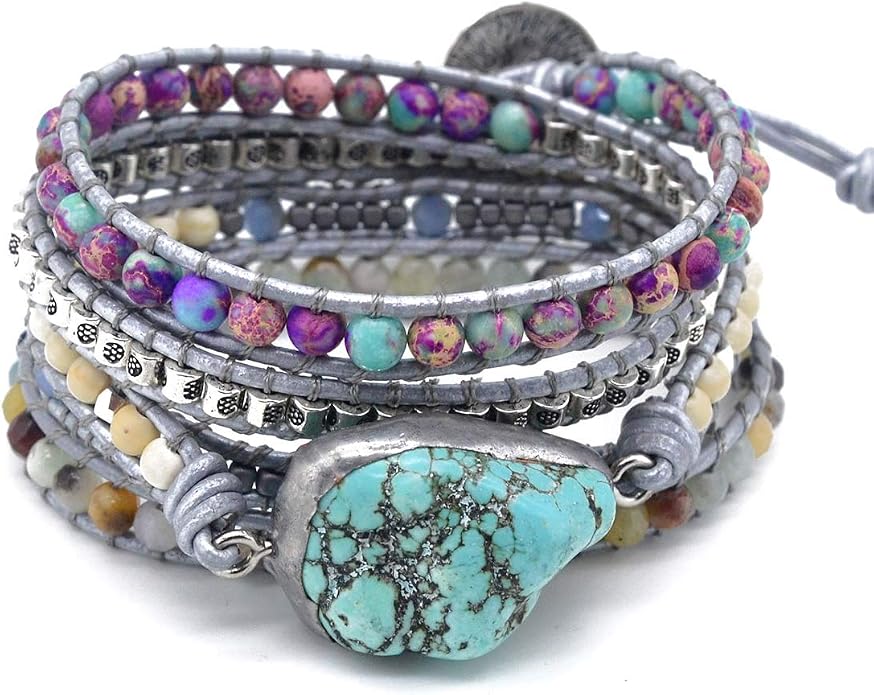 Boho Wrap Bracelet for Women, Handmade Natural Imperial Jasper Multi-Layer Stone Beaded Bracelet, Bohemian Healing Crystal Stone Jewelry Gifts