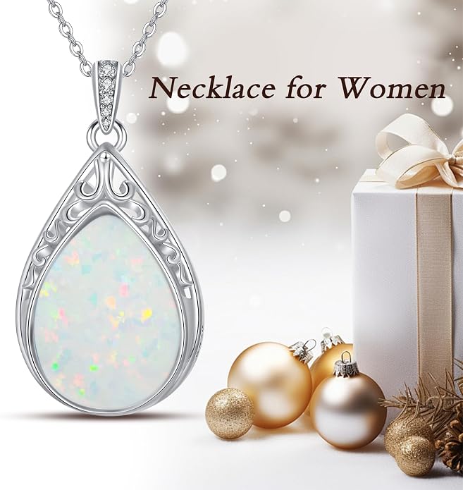 HPQQ Teardrop Necklace 925 Sterling Silver Filigree Gemstone Pendant Necklace Fine Jewelry Birthday Mother's Day Gifts for Women Her Mom