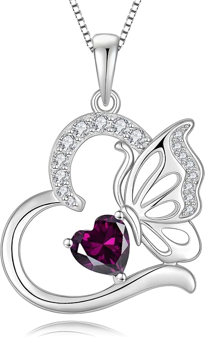 Butterfly Necklace for Women 925 Sterling Silver Heart Pendant Birthstones Jewelry Gift