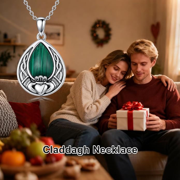 PELOVNY Celtic Knot Necklaces for Women 925 Sterling Silver Gemstone/Birthstone Teardrop Infinity Necklace Irish Celtic Pendant Jewelry Gifts for Mom Daughter Wife