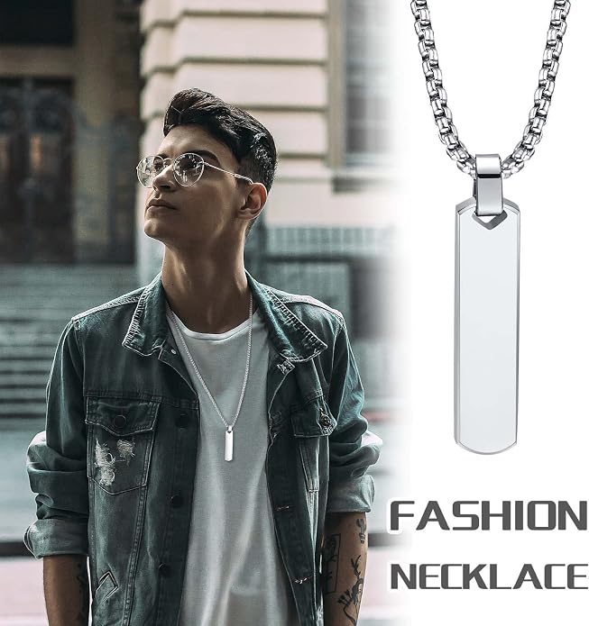 Personalized Necklace with Picture Inside - Custom Projection Bar Necklace Engraved Name Pendant Father's Day Gifts For Dad Husband Boyfriend Men Women, Memorial Gift For Loss Of Mother Loved Ones