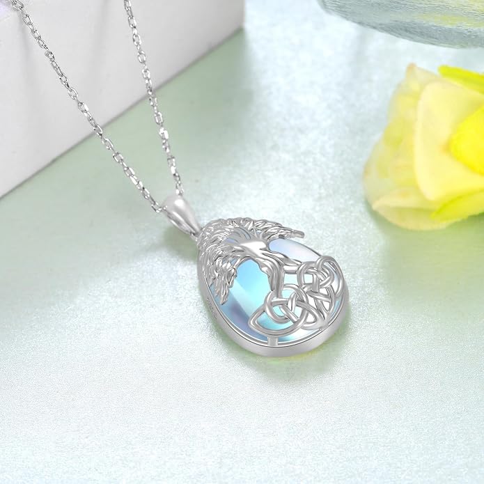 Teardrop Moonstone/Turquoise Necklace for Women 925 Sterling Silver Cage Filigree Necklaces Anniversary Birthday Jewelry Gift for Women