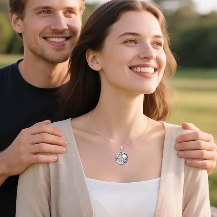Tree Of Life Birthstone Necklace 925 Sterling Silver Crystal Family Tree Pendant Necklaces Heart Birthstone Jewelry For Women Female Anniversary Birthday Gifts