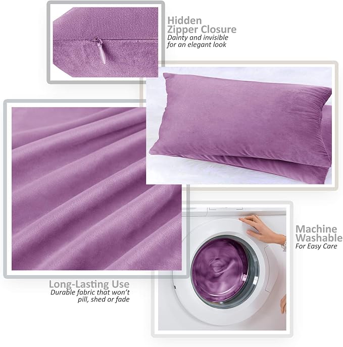 Nestl Throw Pillow Covers, Cozy Velvet Decorative Pillow Covers 12 x 20 Inches, Soft Solid Couch Pillow Covers for Sofa, Bed and Car, Set of 4 - Lavender Dream