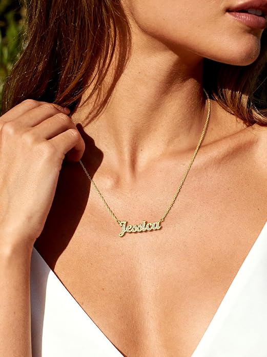 Custom4U Custom Name Necklace for Women, Personalized 1-5 Name Necklace, Sterling Silver/Stainless Steel 14K Gold Plated Nameplate Necklaces, Gift for Mom Wife Anniversary Birthday with Box