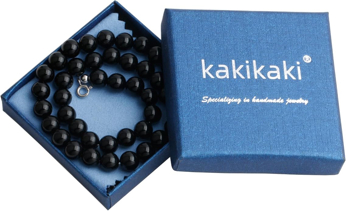 Kakikaki Natural Agate Choker Necklace Sterling Silver Round Beads Strand Necklace for Women