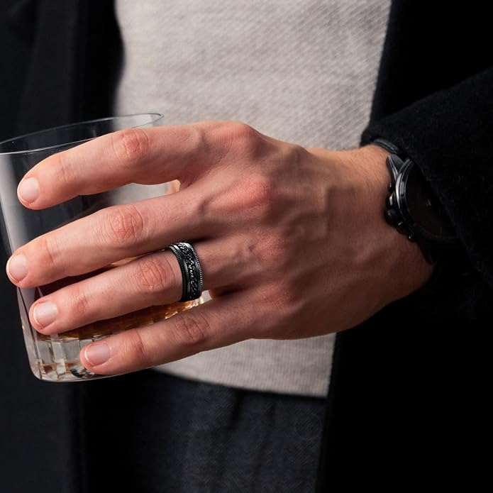LAOYOU Fidget Anxiety Ring for Men | 8mm Spinner Band for Calming, Worry, Stress Relief & Mindfulness | Hypoallergenic Stainless Steel Comfort Fit Non Tarnish