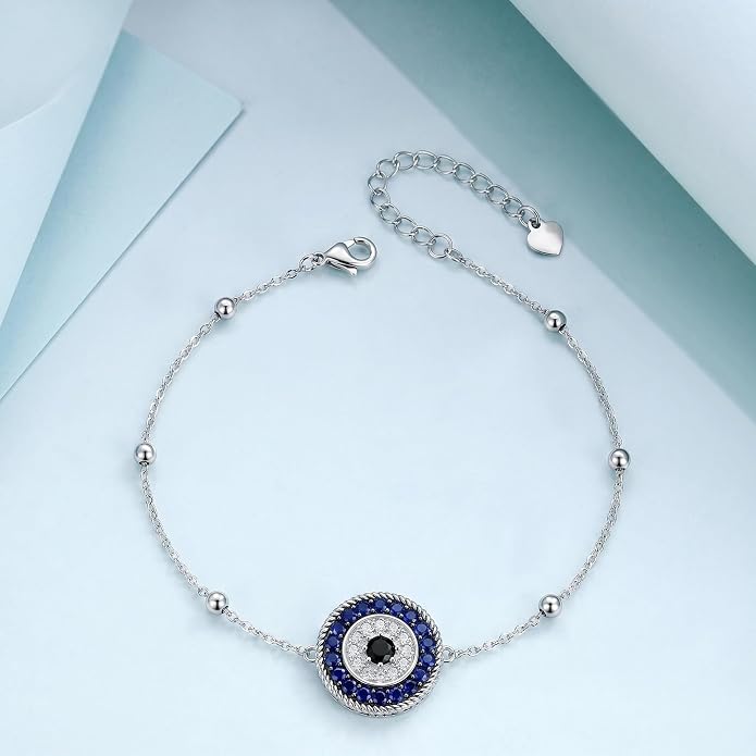 Blue Evil Eye Anklet Greek Evil Eye Anklet Bracelet Adjustable Ojo Turco Kabbalah Amulet Nazar Layered Silver Ankle Bracelets Protection Jewelry Amulet Gift for Wife Mother Sister Birthday