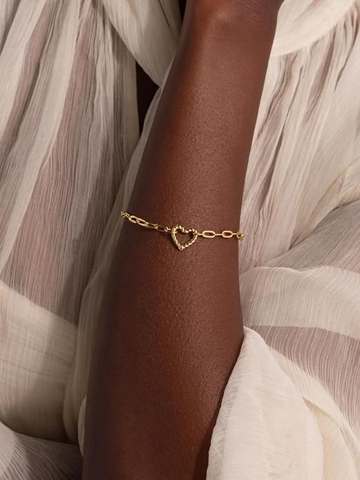 Charm Bracelet for Women Gold Trendy Non Tarnish Sideways 14K Gold Plated Simple Dainty Chain Jewelry Gift