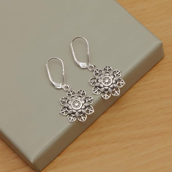 LeCalla 925 Sterling Silver Antique Earrings for Women | Filigree Leverback Dangle Earring | Drop Dangle Earrings for Women | Oxidized Silver Jewelry for Her Mom Wife