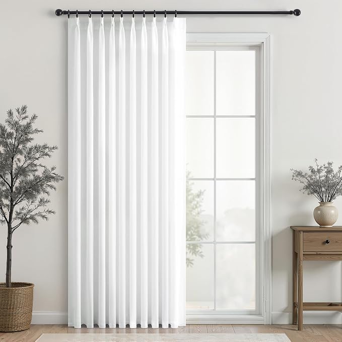 Topfinel 102 Inch Curtains 1 Panels Set,One Packs Pinch Pleat Back Tab Linen Window Semi Sheer Privacy Thick Decorative Curtain Drapes for Living Room Bedroom,60x102 in Long,Beige White