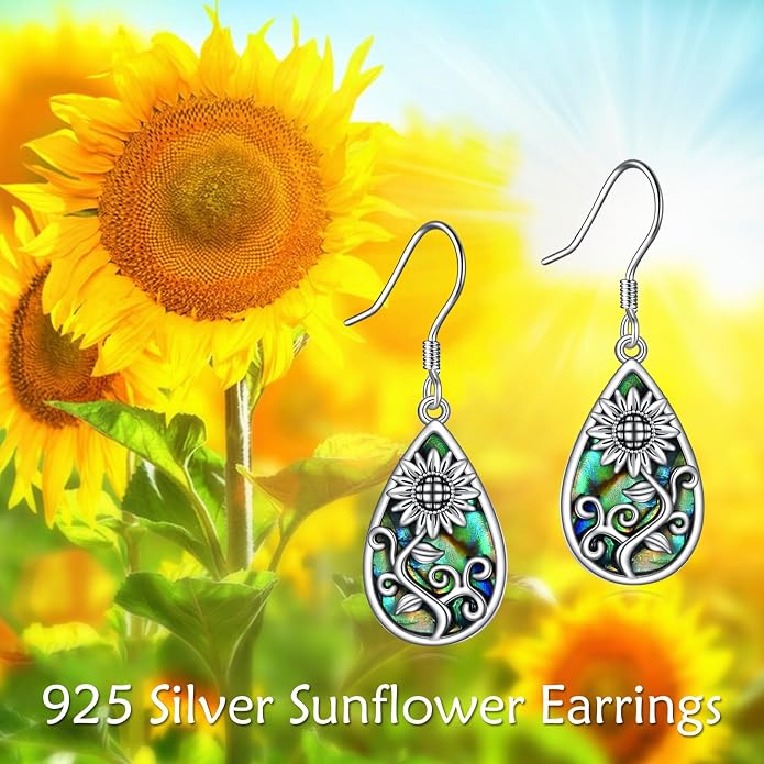 AOBOCO Teardrop Dangle Earrings for Women 925 Sterling Silver Moonstone Flower Filigree Leverback Jewelry Birthday