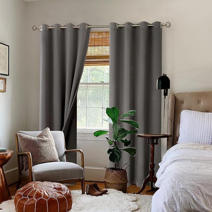 BGment Grey Blackout Curtains 95 Inches Long 2 Panels Set for Living Room, Thermal Insulated 100% Light Blocking Curtains & Drapes, Grommet Soundproof Curtains for Bedroom Window, Each 52 Wide