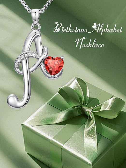 Birthday Gifts for Women Alphabet A to Z Initial Birthstone Pendant Necklaces for Women - 18k White Gold Plated Personalized Name Jewelry Anniversary Graduation Gifts for Wife Her Daughter Girlfriend(with Gift Box)