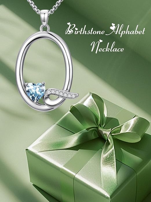 Birthday Gifts for Women Alphabet A to Z Initial Birthstone Pendant Necklaces for Women - 18k White Gold Plated Personalized Name Jewelry Anniversary Graduation Gifts for Wife Her Daughter Girlfriend(with Gift Box)