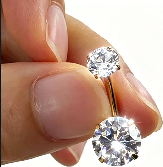 Color Moissanite Titanium Belly Button Ring, Gold Silver Plated Internally Threaded Navel Piercing Jewelry, Hypoallergenic Implant Grade G23 Titanium Belly Ring, Brilliant Cut Moissanite Belly Piercing Rings for Women Men