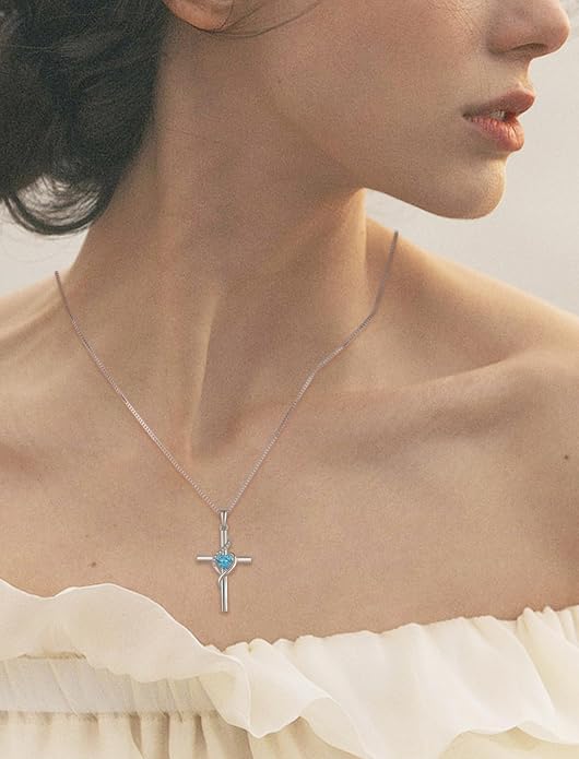 Cross Necklace 925 Sterling Silver Infinity Pendant Heart Birthstone Anniversary Jewelry for Women