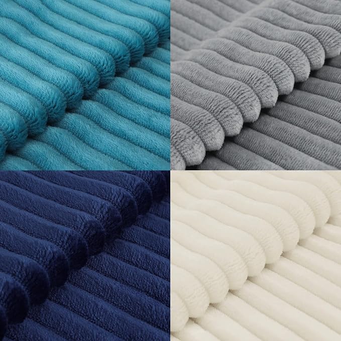 decorUhome Flannel Neutral Teal Throw Pillow Covers 20X20 Set of 4 | Decorative Fall Soft Fluffy Striped Double-Sided Couch Pillow Covers, Modern Farmhouse Pillow Cases for Sofa bed Home Decor