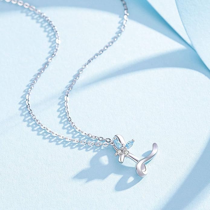EUDORA Sterling Silver Butterfly Initial Necklaces for Women, Elegant Letter Neckles Personalized Gift for Mother, Sister, Daughter, 18 inch Chai
