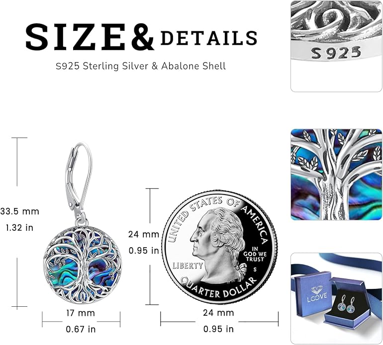 Tree of Life/Cat/Turtle/Butterfly/Flower/Celtic/Turquoise/Moonstone Dangle Earrings for Women Sterling Silver Cute Animals Drop Earrings Jewelry Gifts