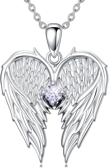 Dorunmo Guardian Angel Wing Pendant Birthstone Heart Necklace Birthday Jewelry Gifts for Women Mom Wife Daughter