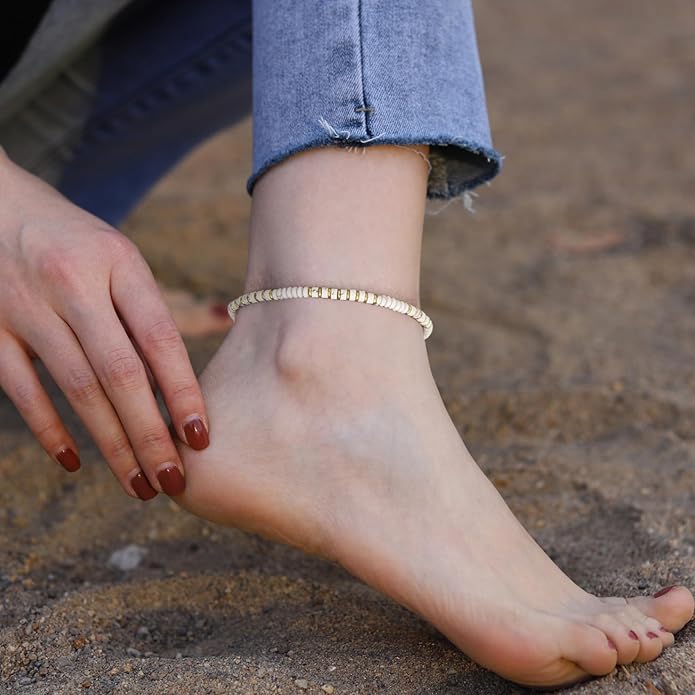 Natural Stone Beaded Anklets for Women Teen Girl Gifts Trendy Stuff Boho Anklet Colorful Bead Ankle Bracelets for Women Waterproof Handmade Beach Gifts Summer Jewelry Birthday Christmas Gift